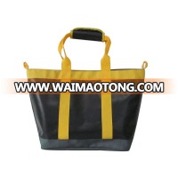 Women Black Nylon Yellow PU Handle Portable Tote Handbag