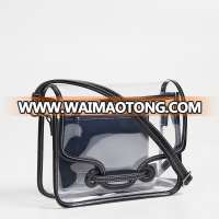 Leather trim collection across body top quality pvc shoulder bag transparent