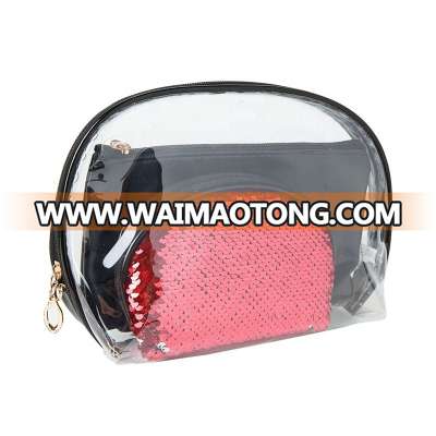 Fashion transparent pvc paillette design bag in bag make up bag cosmetic