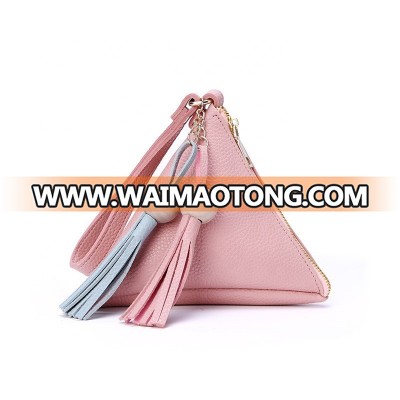 2019 New design fashion triangular shape lady shoulder bag mini zipper  coin purse cute with tassel