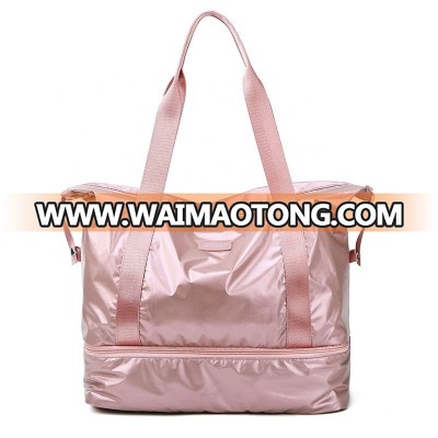Rose pink yoga duffle bag waterproof wet dry gym bag with shoes compartment