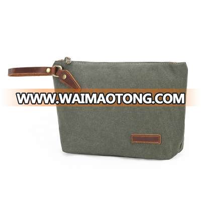 Wholesale waxed canvas leather mini coin purse travel cosmetic toiletry bag